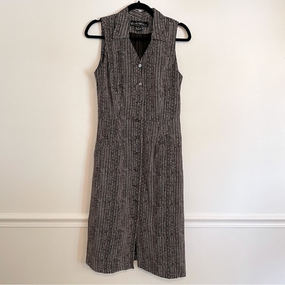 Yansi Fugel Vintage Minimalist Silk Print Midi Dress 6 - Picture 4 of 10